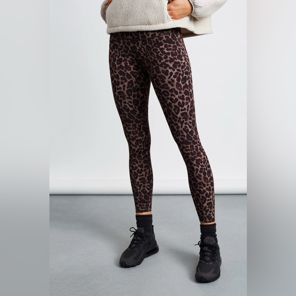VARLEY Luna High Rise 7/8 Active Legging Tort Leopard Animal Print Brown Small